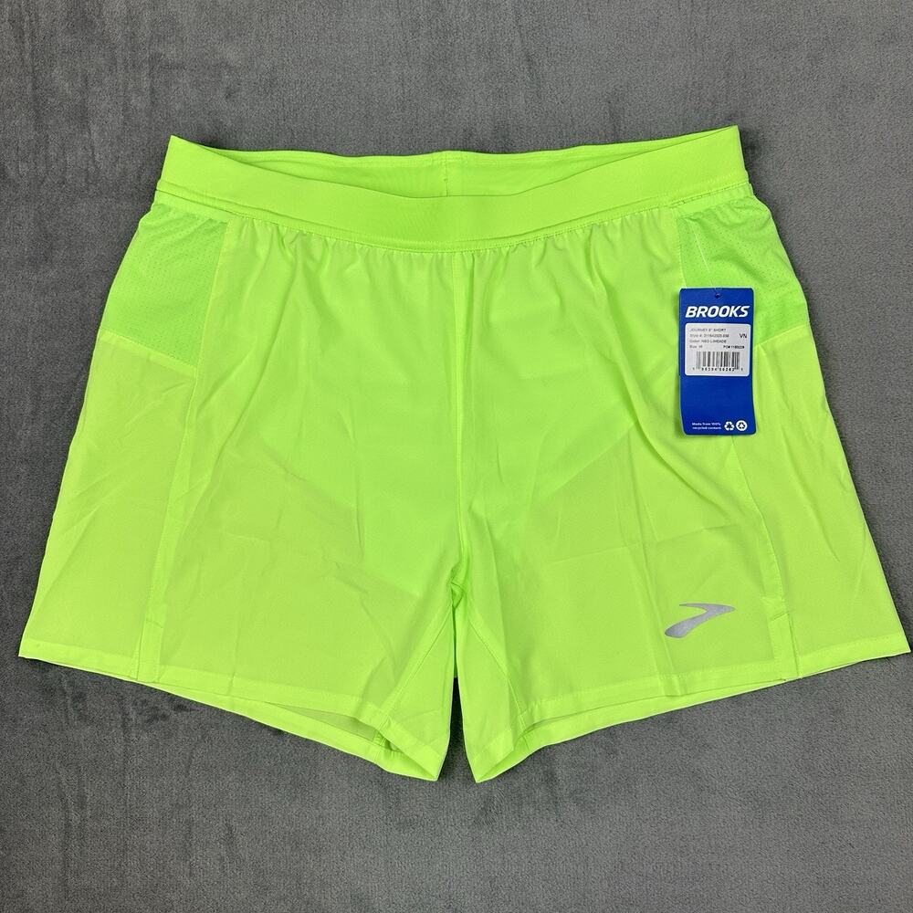 NWT Brooks Journey 5" Running Shorts Men's Medium Neo Limeade Lined Athletic